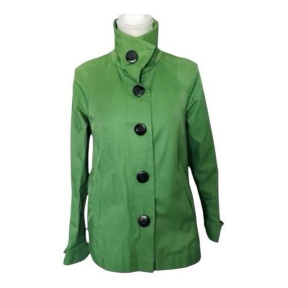 Gallery Petite Green Big Button-Front Jacket Size Small P Mid Length Women Lined - Picture 10 of 11